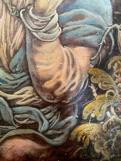 Oil painting by Christ Litvinov Oleg Arkad’yevich: figure in blue beige fabric with golden foliage
