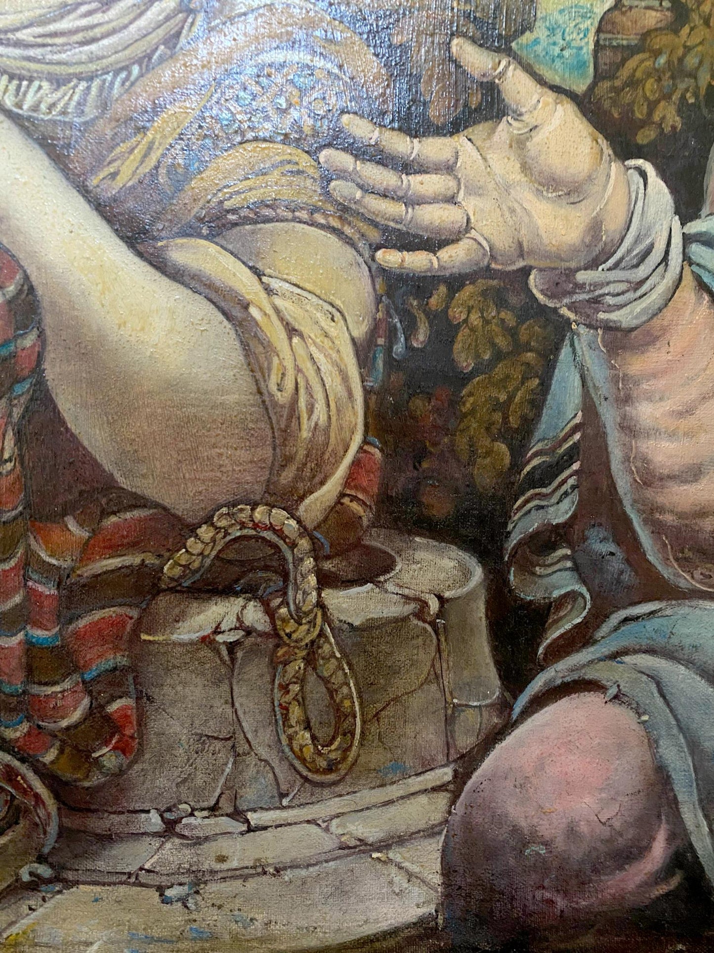 Oil painting by Christ Litvinov Oleg Arkadyevich: jeweled hand near coiled snake on stone
