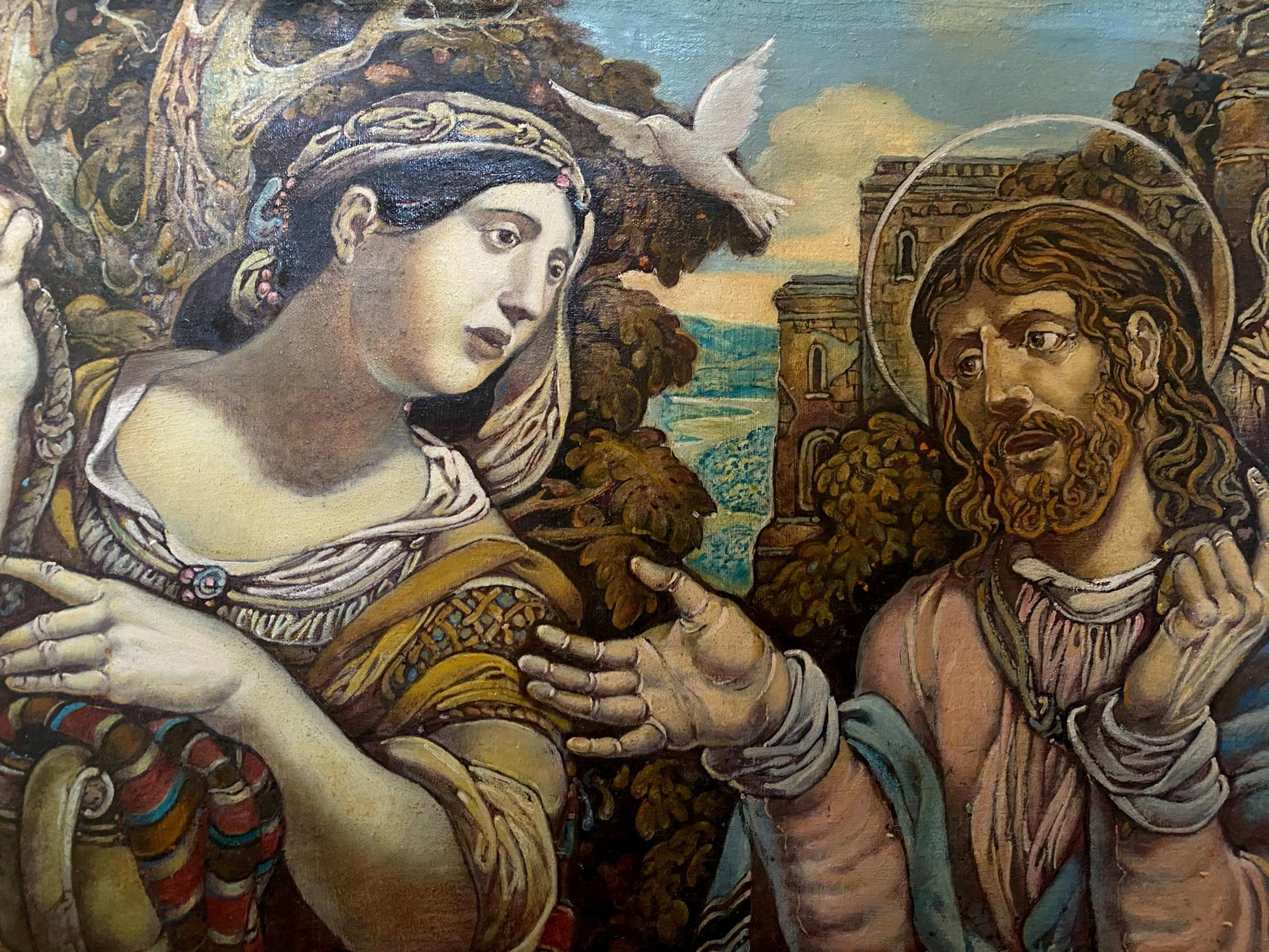 Oil painting by Litvinov Oleg Arkad’yevich: Christ and woman in ornate robes
