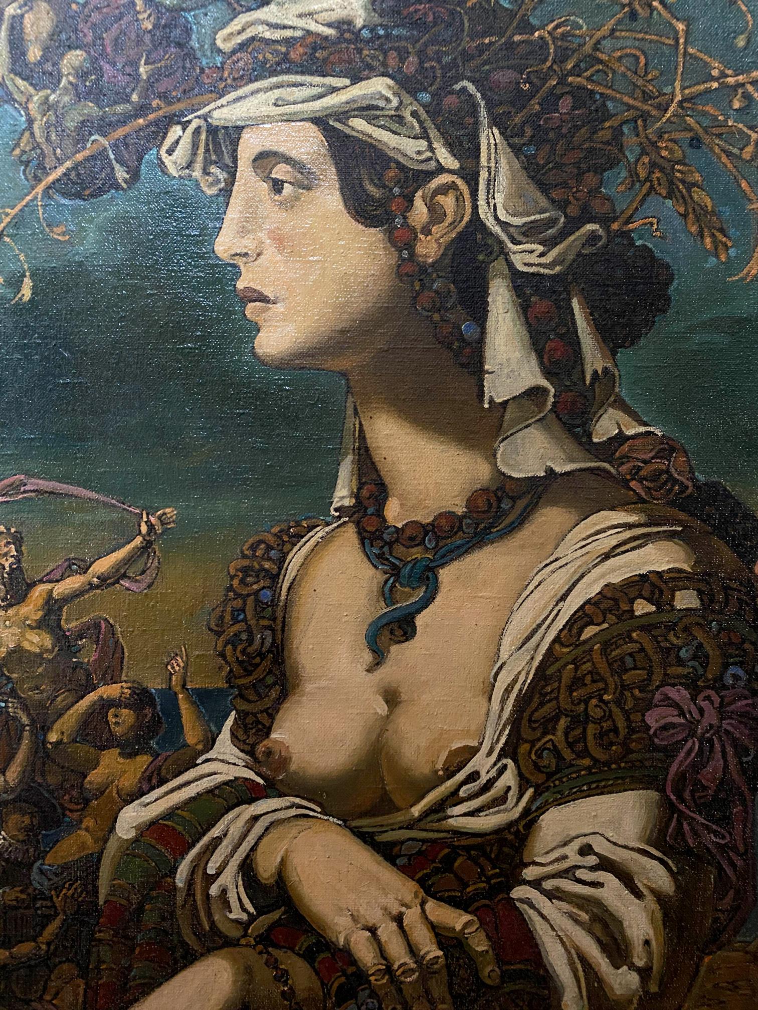 Oil painting of summer mythological portrait by Oleg Litvinov, woman in profile