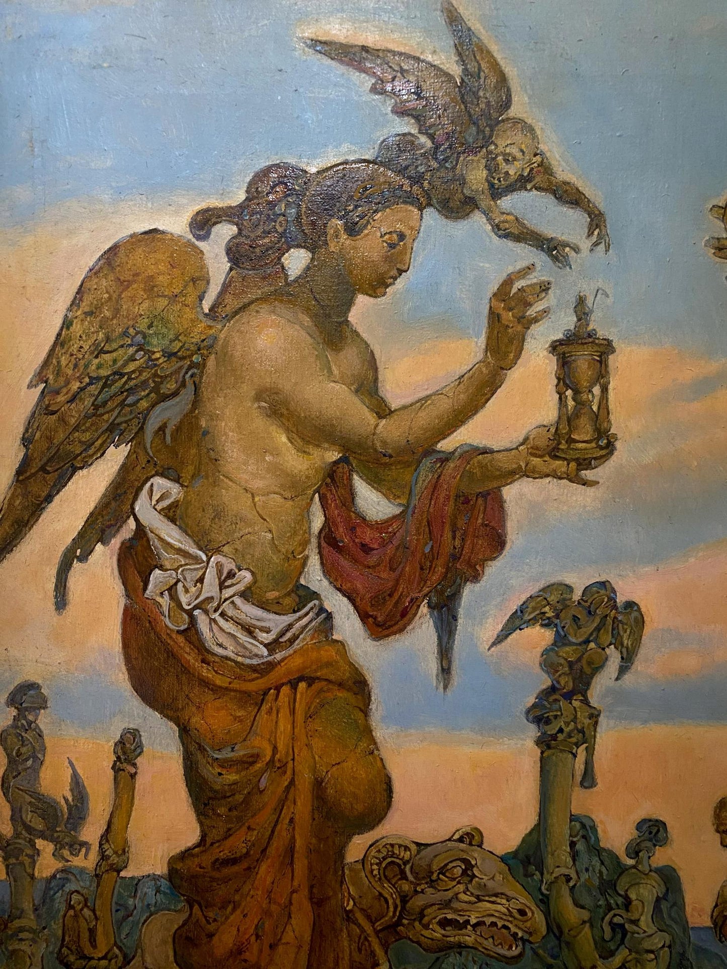 Oil painting by Litvinov Oleg Arkad’yevich: winged angel with hourglass
