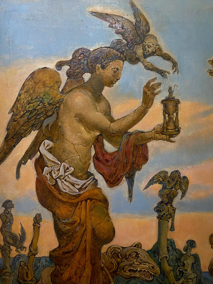 Oil painting by Litvinov Oleg Arkad’yevich: winged angel with hourglass
