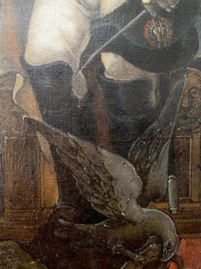 Oil painting of dark textured winged bird by Oleg Arkad’yevich Litvinov