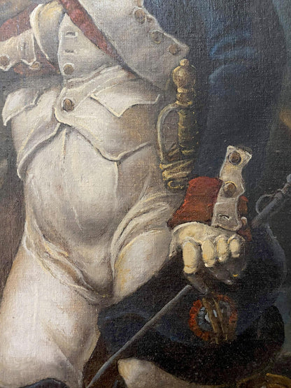 Oil painting of Emperor Napoleon by Oleg Arkad’yevich Litvinov, soldier in white uniform with pistol
