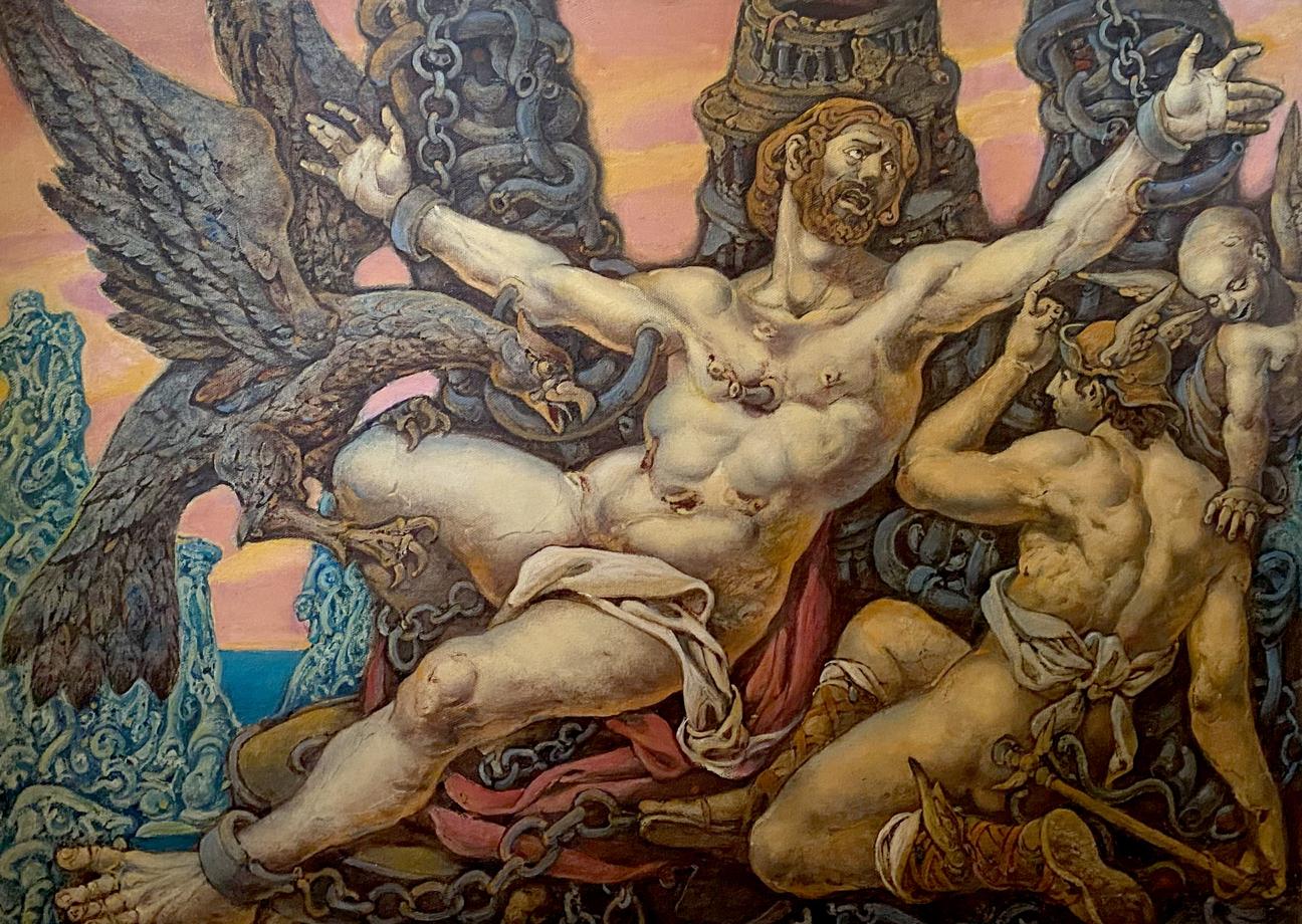 Oil painting of muscular winged Prometheus by Litvinov Oleg Arkad’yevich