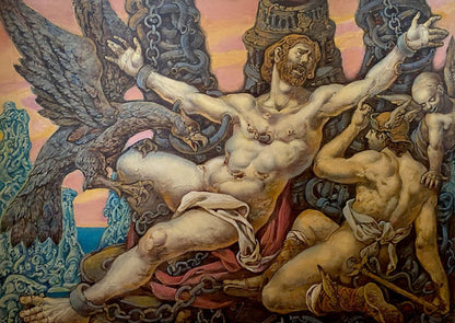 Oil painting of muscular winged Prometheus by Litvinov Oleg Arkad’yevich