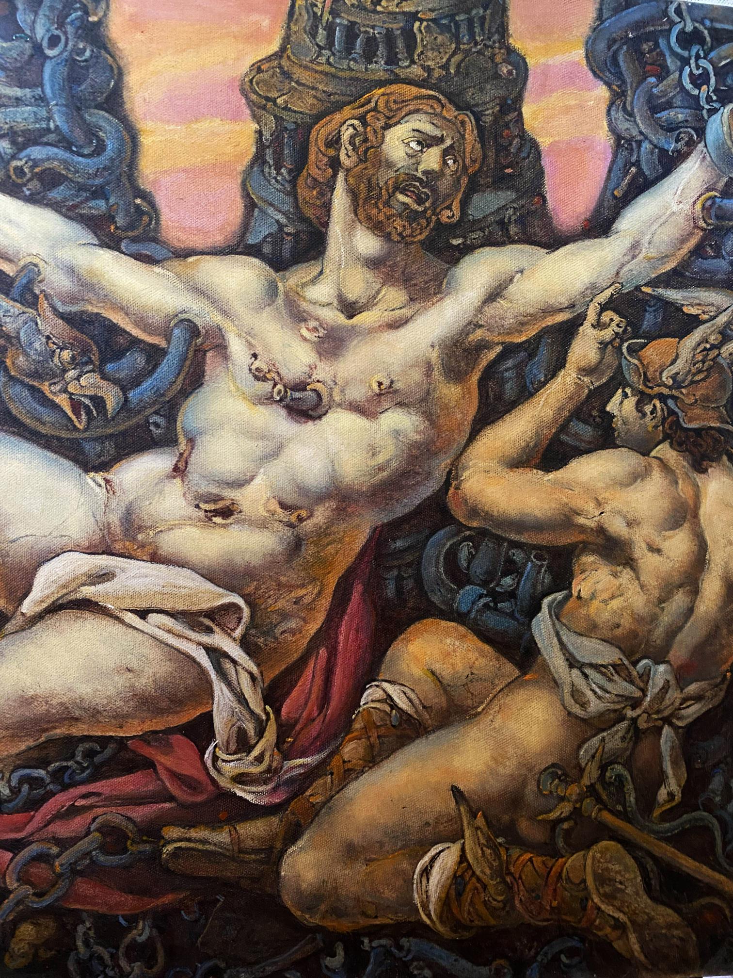 Oil painting of muscular bearded Prometheus by Litvinov Oleg Arkad’yevich