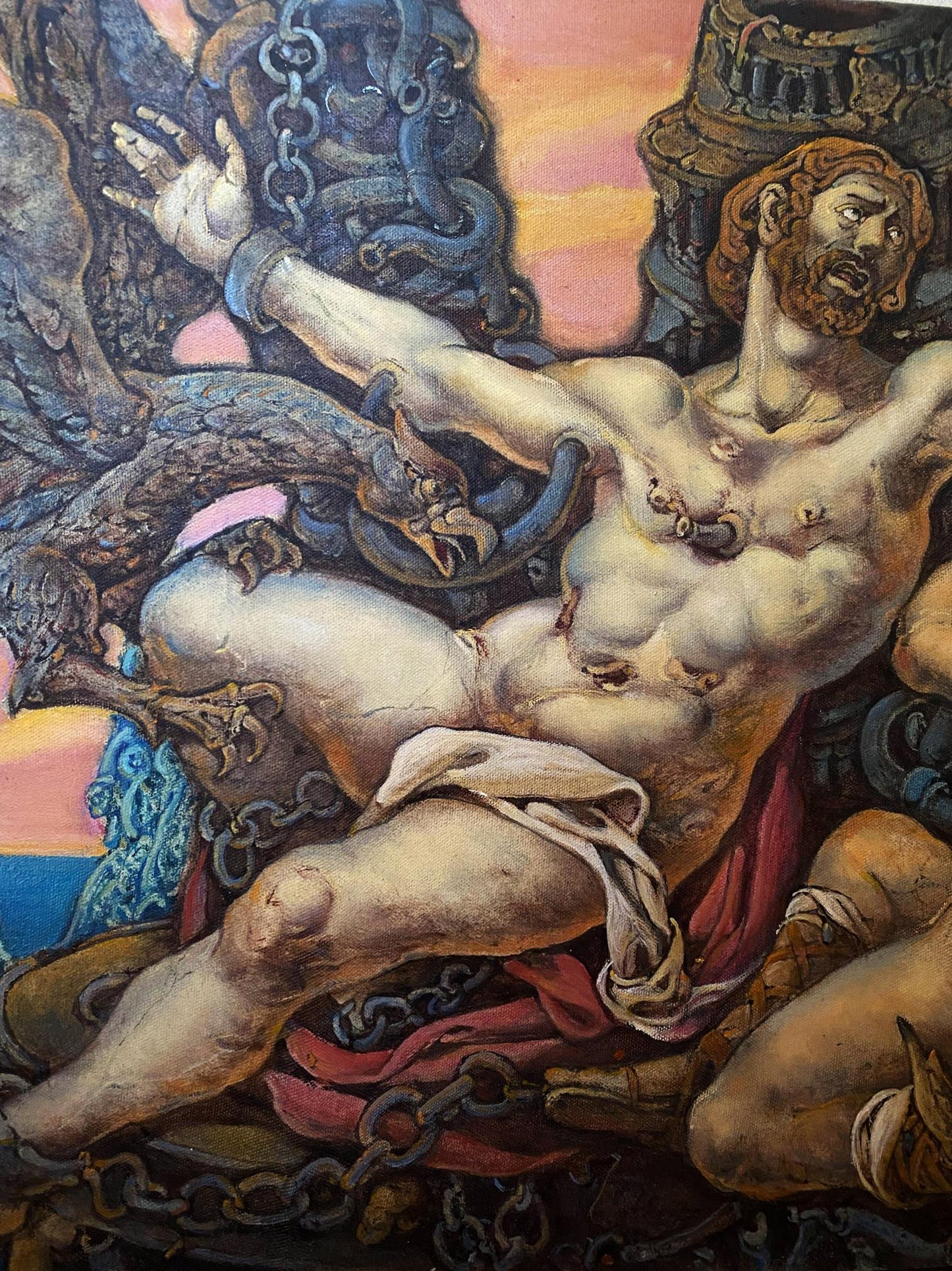 Oil painting of muscular bearded Prometheus by Litvinov Oleg Arkad’yevich