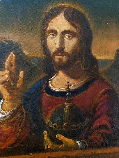 Oil painting Savior by Litvinov Oleg Arkad’yevich, bearded man with orb