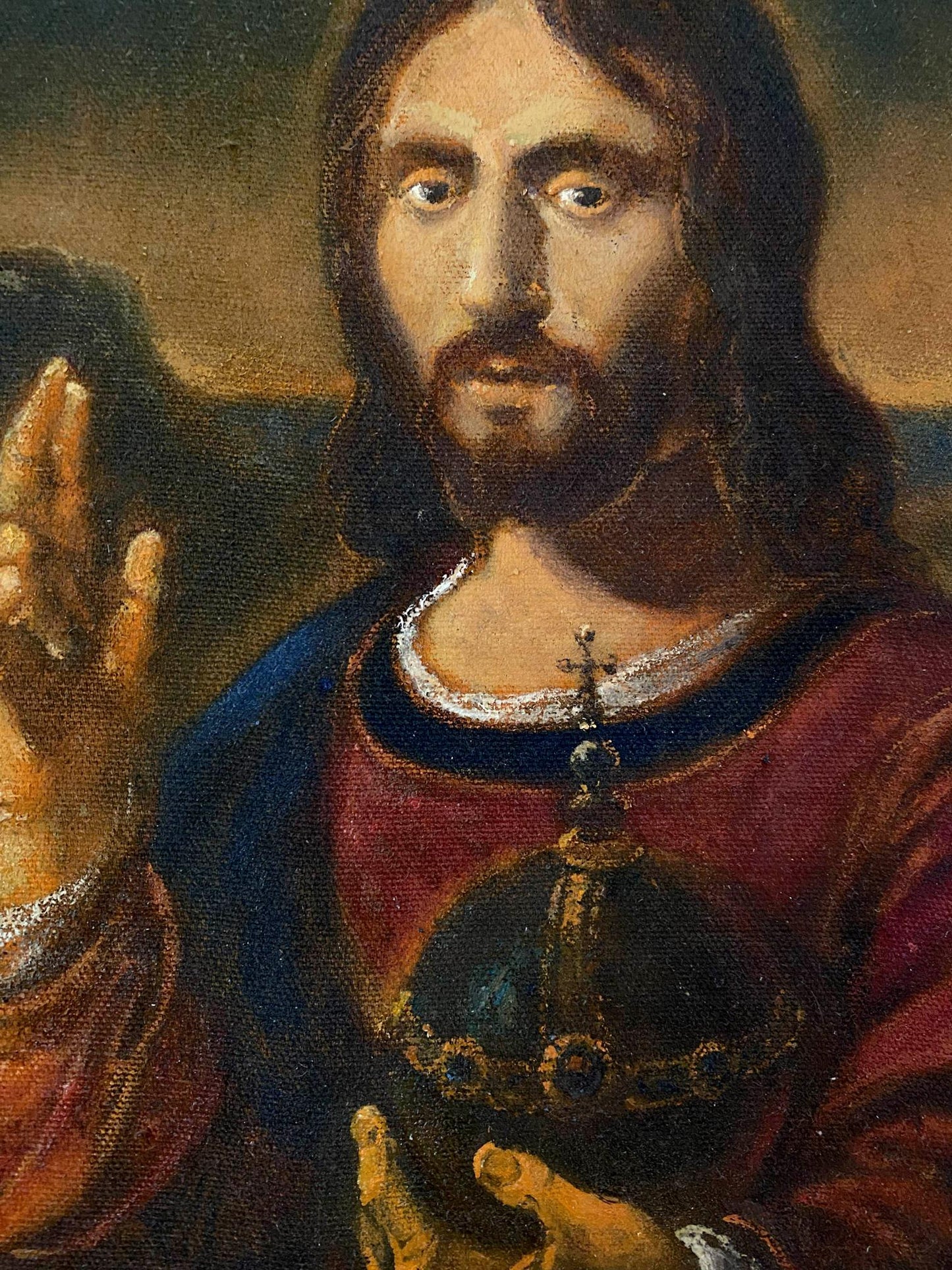 Oil painting by Litvinov Oleg Arkad’yevich: bearded man in red robe holding ornate crown
