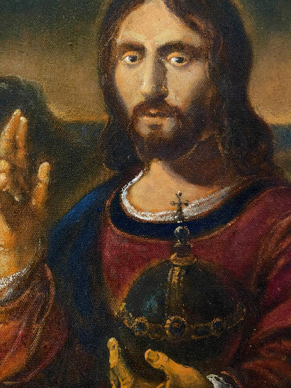 Oil painting by Litvinov Oleg Arkad’yevich: bearded man in red robe holding ornate crown