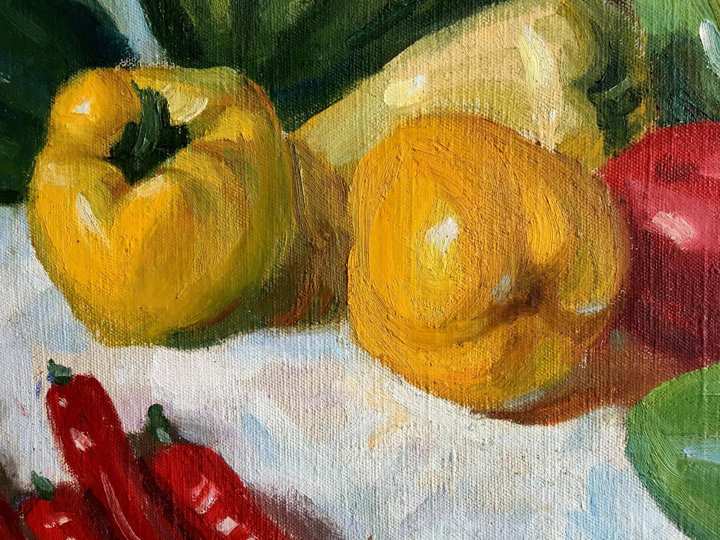 Oil painting of vibrant yellow bell peppers by Filippov Z. I