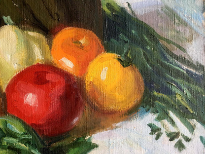 Oil painting Still life with vegetables by Filippov Z. I. ripe tomatoes in foliage