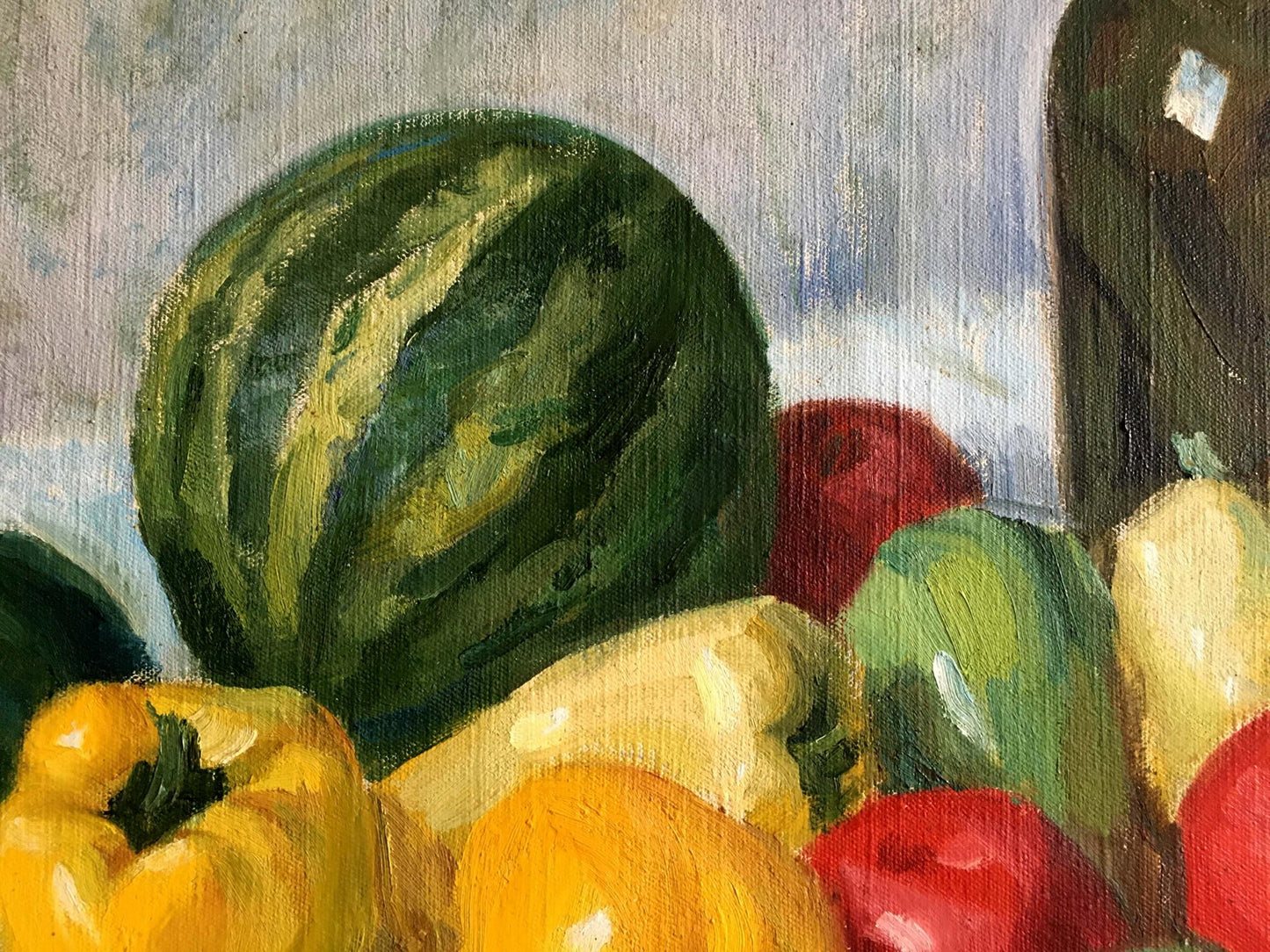 Impressionistic oil painting of striped watermelon by Filippov Z. I