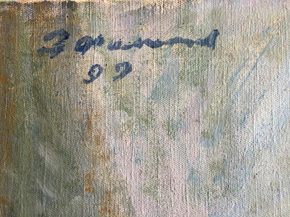 Back of Filippov Z.I. oil painting with Zorin 92 blue ink signature on canvas