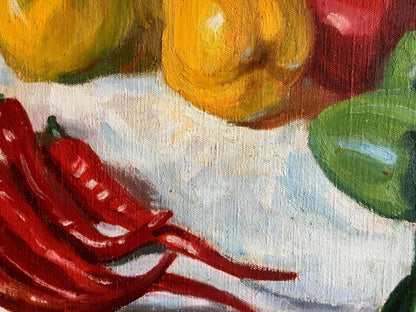 Oil painting of vibrant red chili peppers by Filippov Z. I