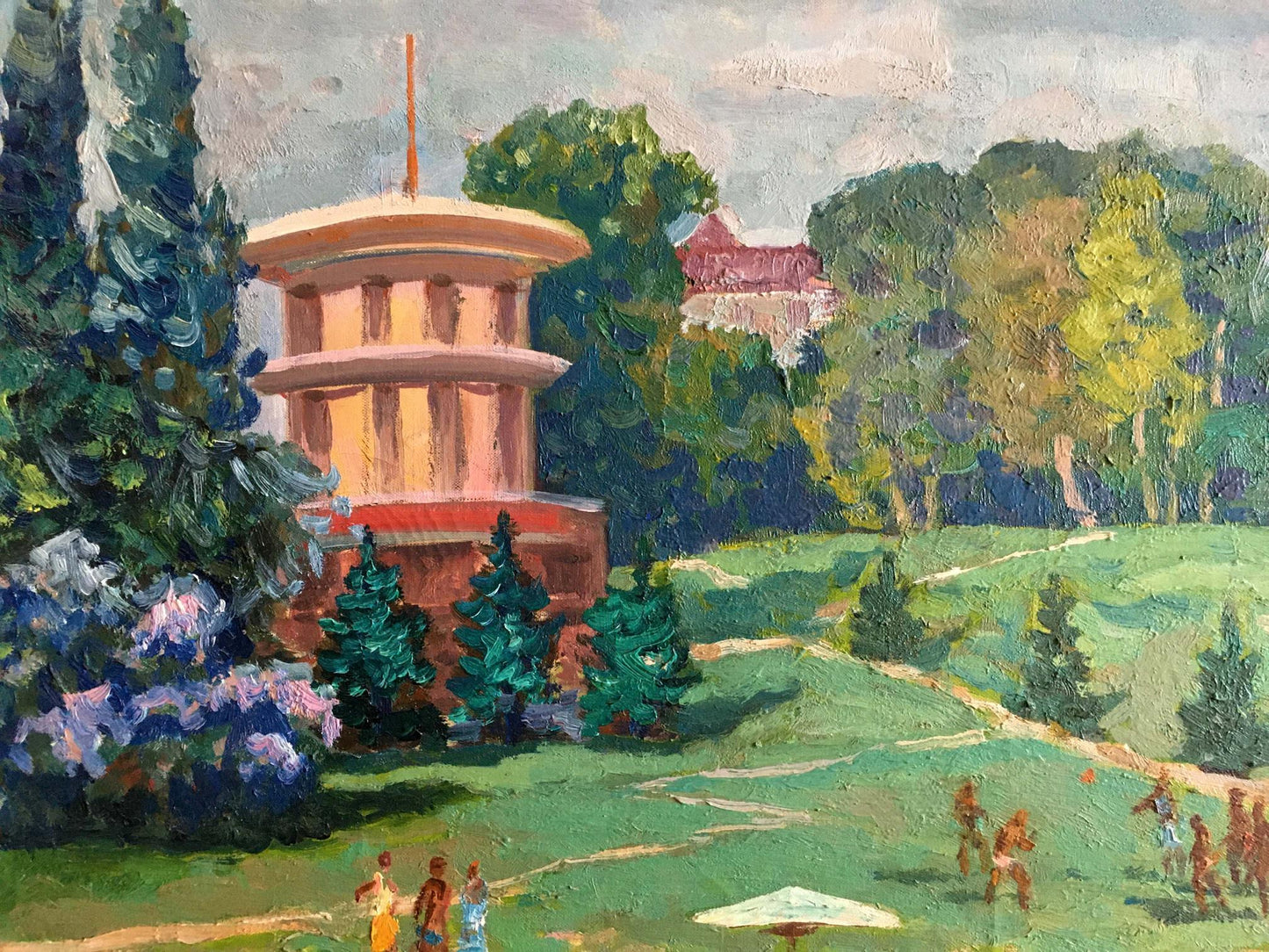Oil painting recreation of Shvets Viktor Alexandrovich peach tower in hills