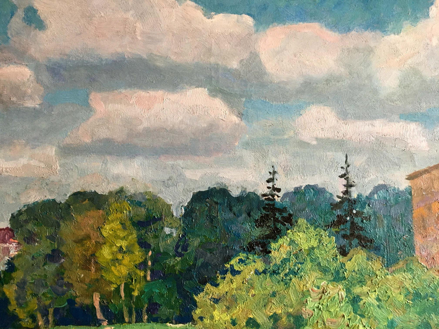 Oil painting recreation by Shvets Viktor Alexandrovich: vibrant green landscape