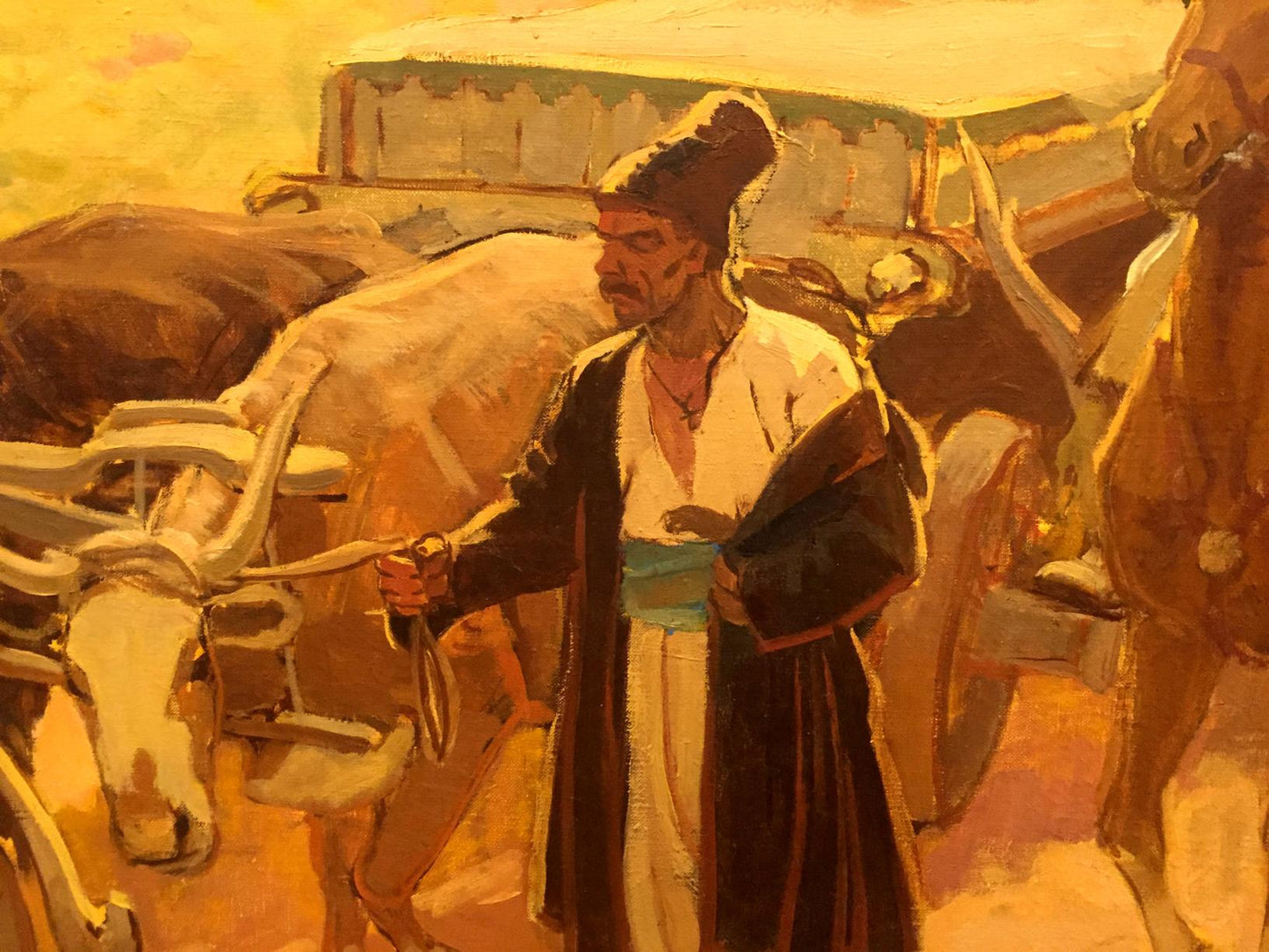 Oil painting of man in traditional attire by Yukhno Ivan Ivanovich