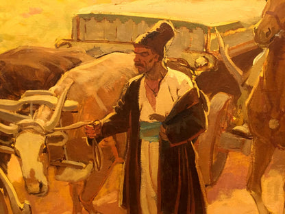 Oil painting of man in traditional attire by Yukhno Ivan Ivanovich