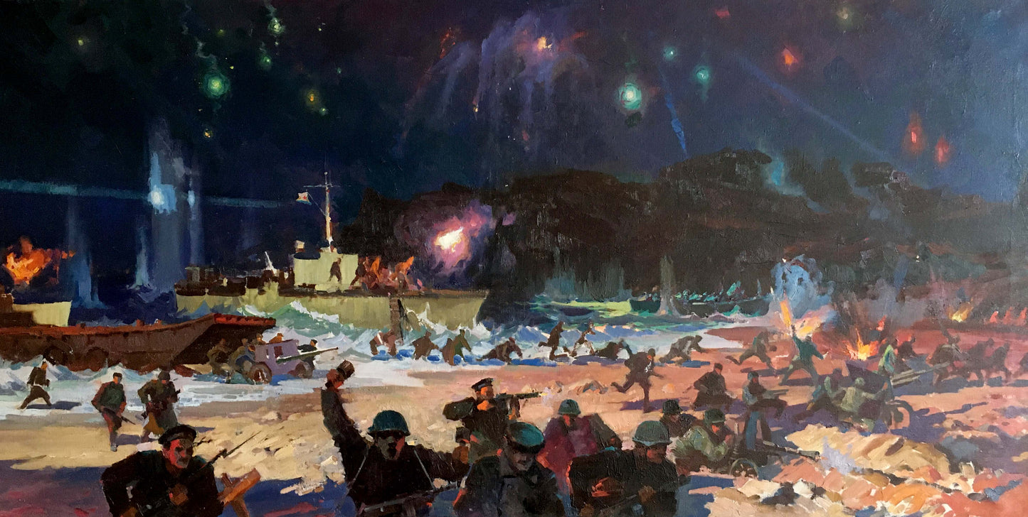 Oil painting by Eltigen Ivan Ivanovich Zakharov: nighttime battle scene