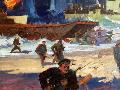 Oil painting Eltigen by Ivan Ivanovich Zakharov: rugged dark military figure