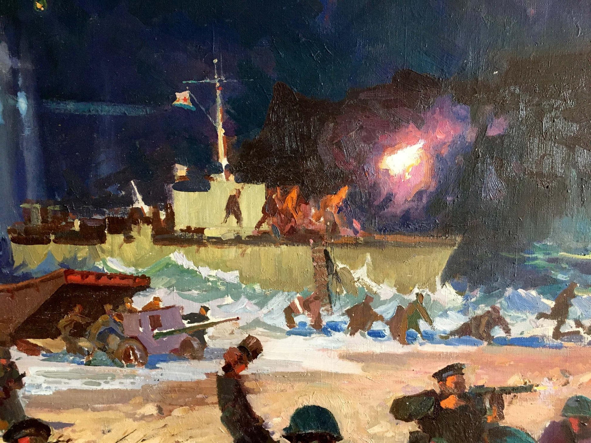 Oil painting Eltigen by Ivan Ivanovich Zakharov: nighttime naval battle