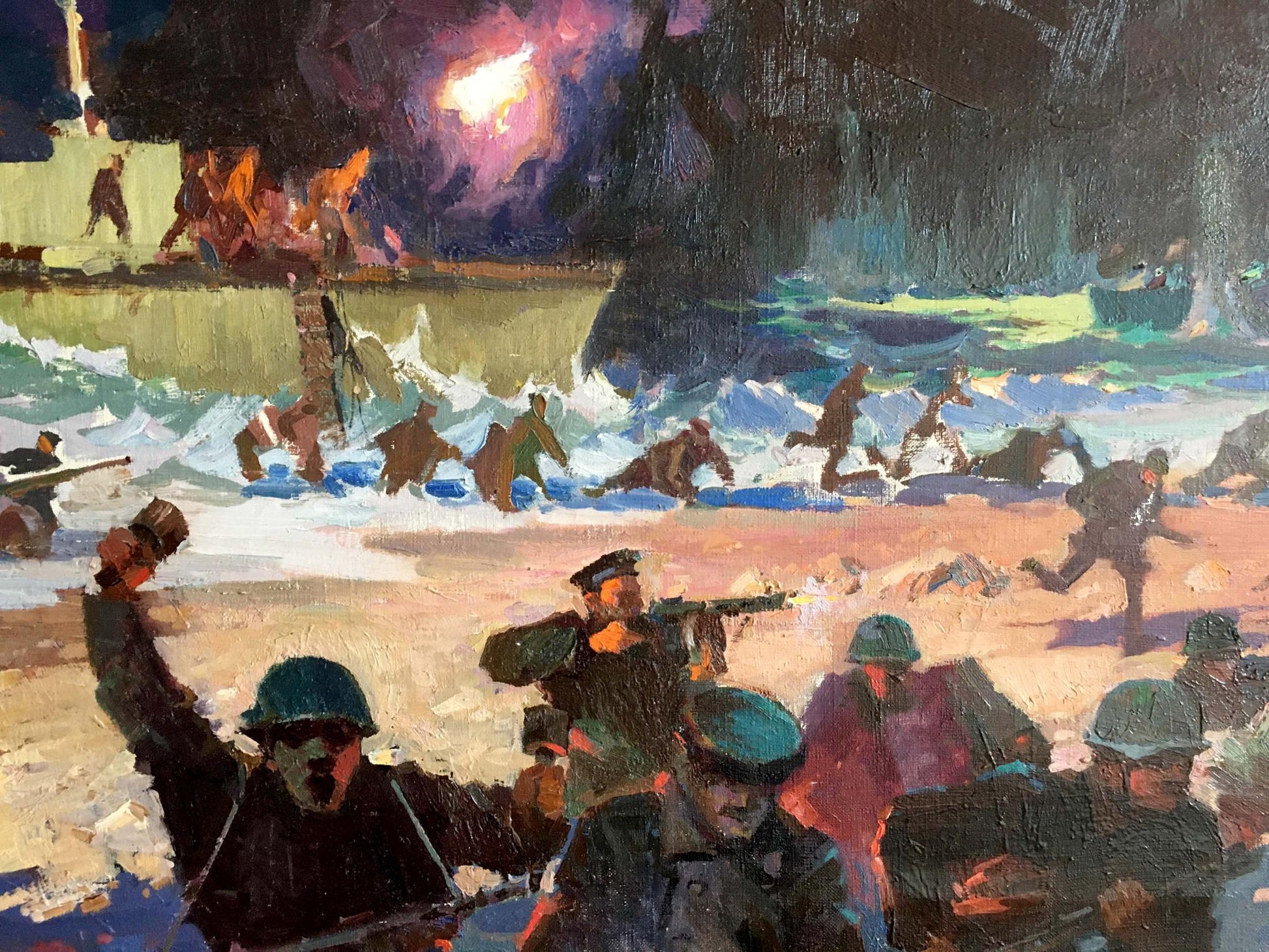 Oil painting by Eltigen Ivan Ivanovich Zakharov: soldiers advancing through waves