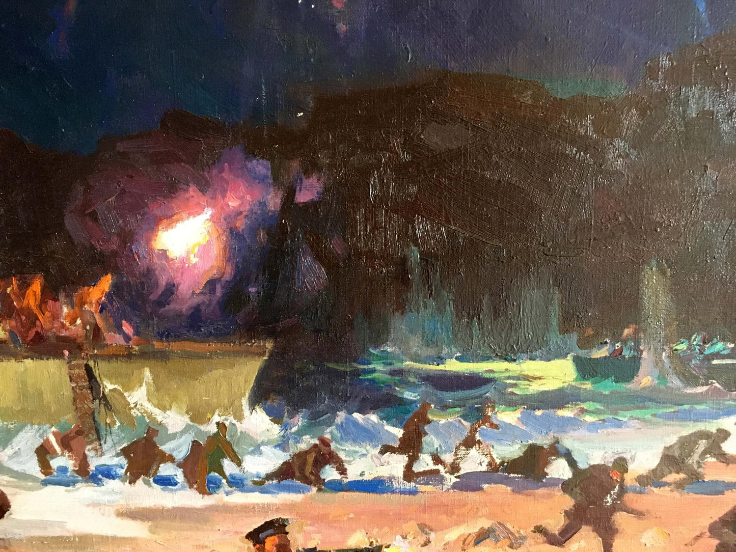 Oil painting by Eltigen Ivan Ivanovich Zakharov: soldiers in stormy waves