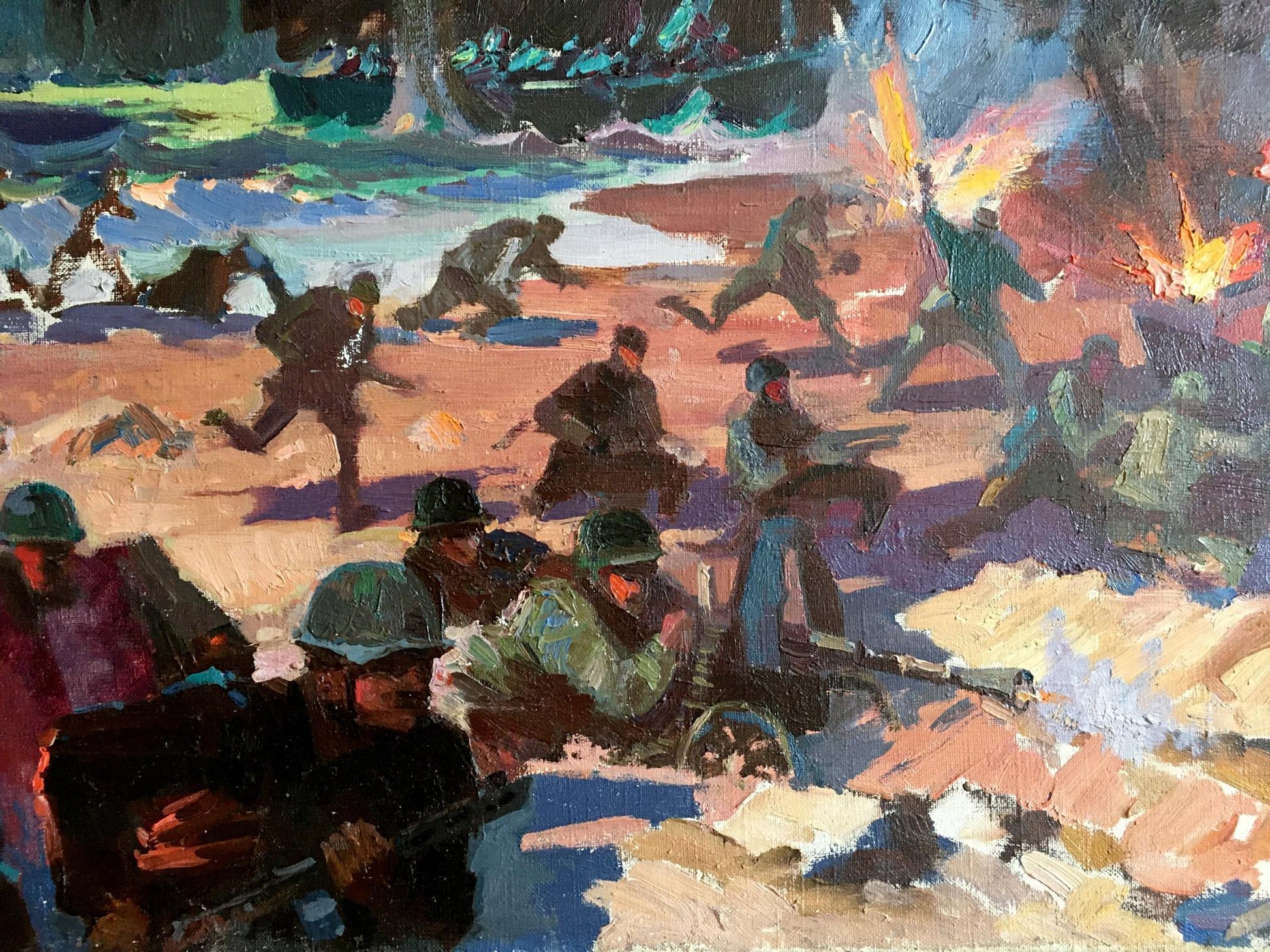 Oil painting Eltigen by Ivan Ivanovich Zakharov: soldiers in combat