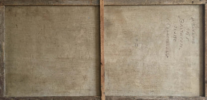 Back of Oil painting Eltigen by Ivan Ivanovich Zakharov, faded canvas inscriptions