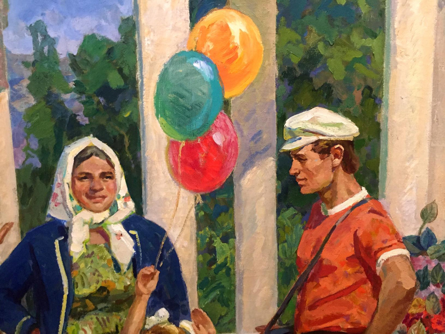 Oil painting Daughters birthday by Chuchalin MI woman with balloons