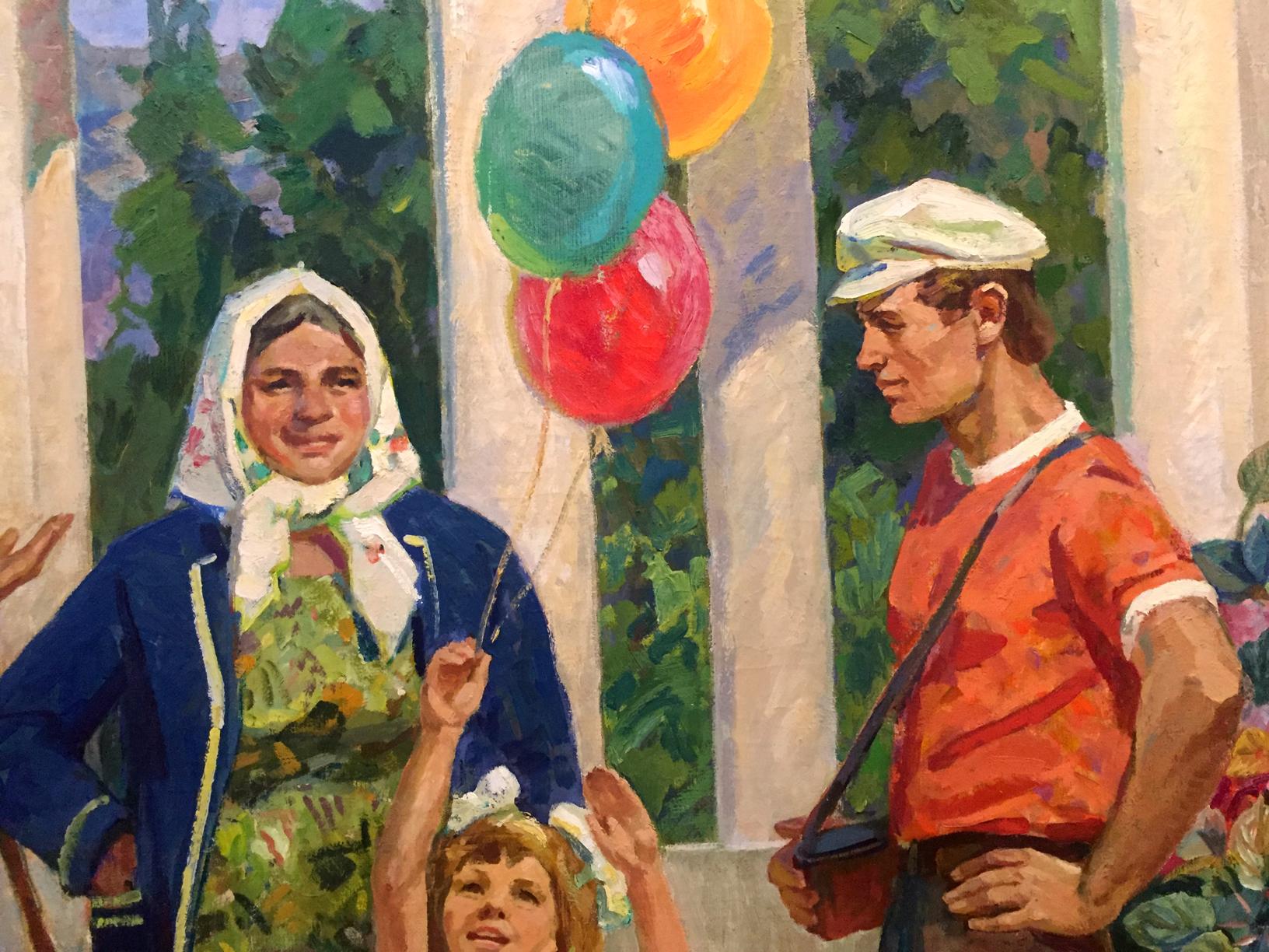 Oil painting of daughter’s birthday by Chuchalin M.I. with family and balloons