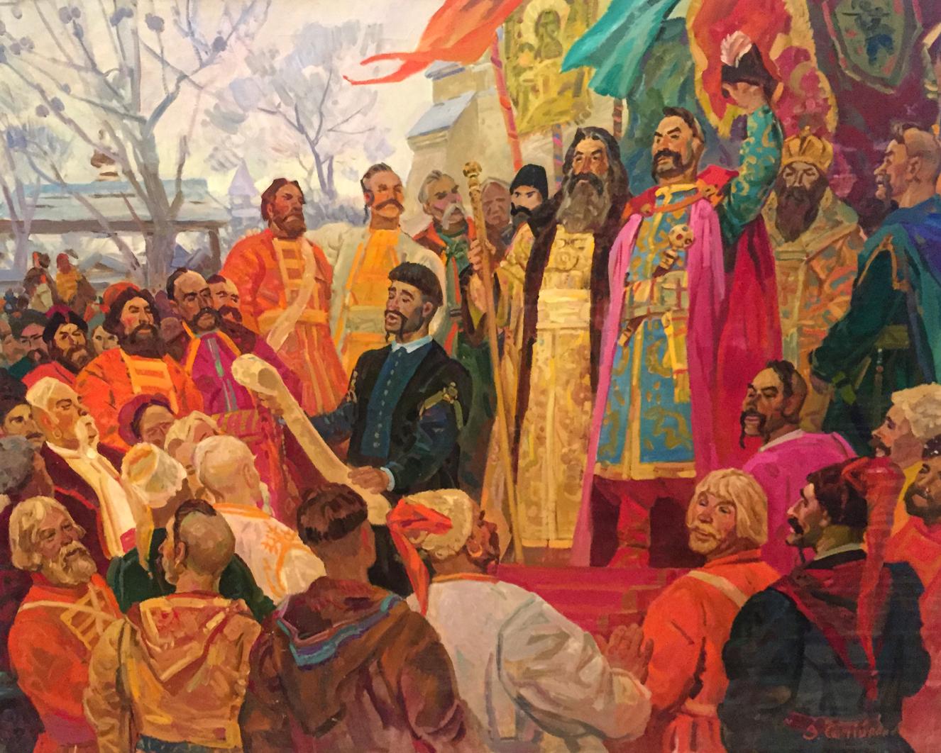 Vibrant oil painting of Samilenko cathedral assembly royal procession
