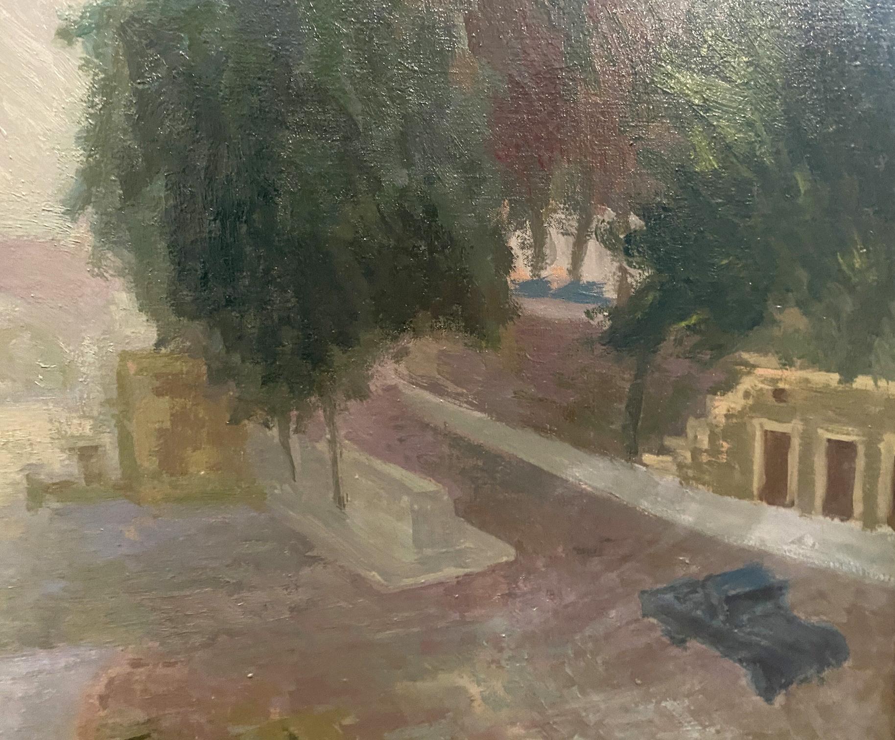 Oil painting by Krichevsky Nikolay Vasilievich: vintage car on dappled street