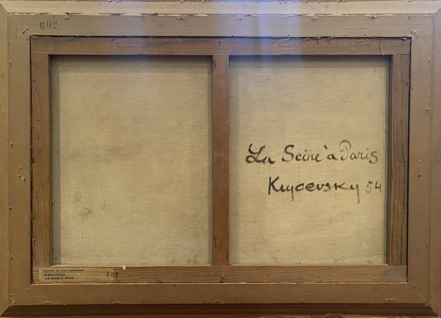 Back of Krichevsky oil painting with La Seine a Paris inscription and signature
