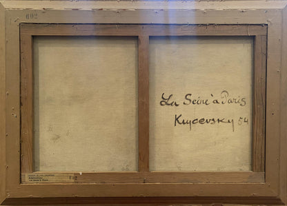 Back of Krichevsky oil painting with La Seine a Paris inscription and signature