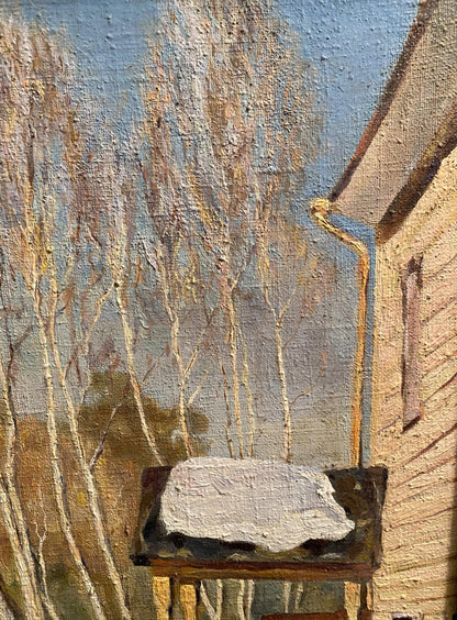 Oil painting Winter march by Litvinov Arkady Petrovich on wooden table