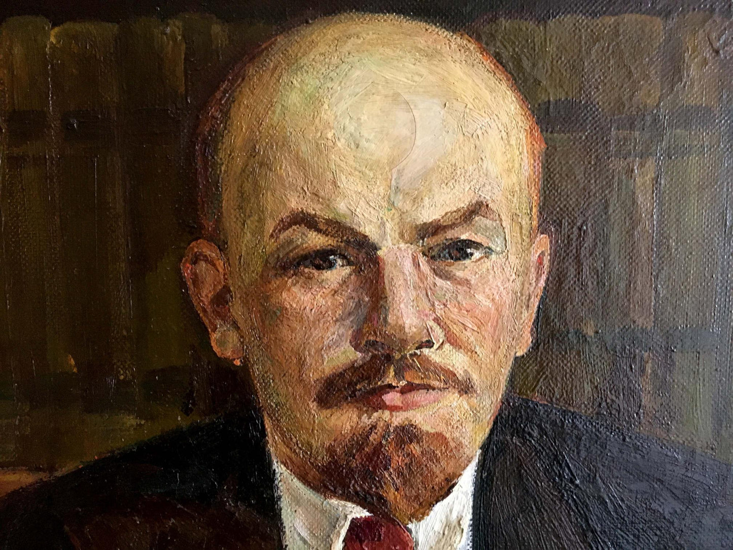 Oil painting of Vladimir Lenin at the table, textured portrait