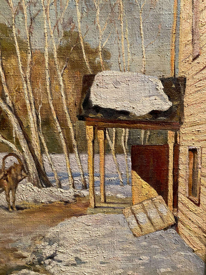 Oil painting Winter march by Litvinov Arkady Petrovich: rustic snowy porch