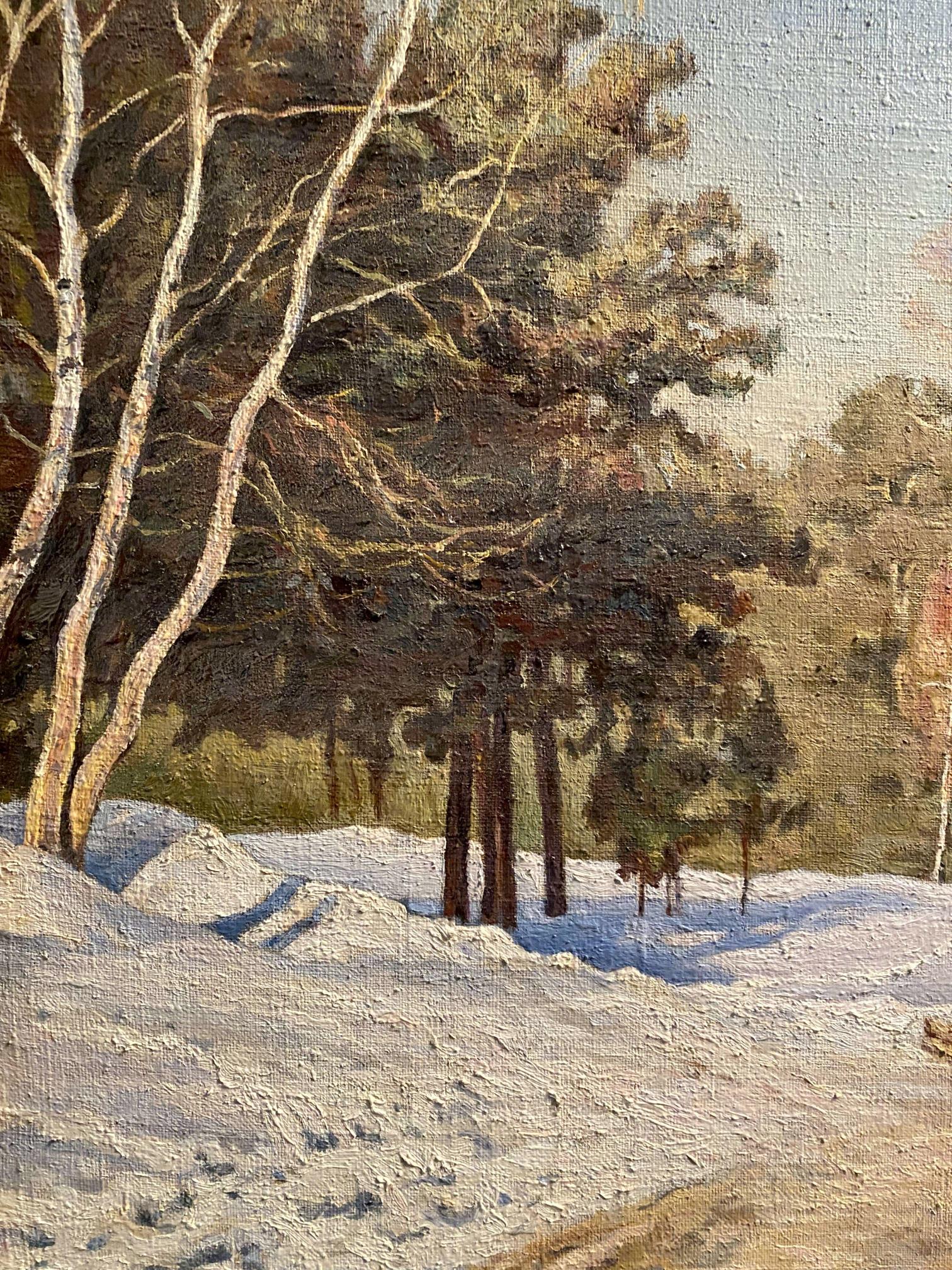Winter march oil painting by Litvinov Arkady Petrovich, snowy forest scene