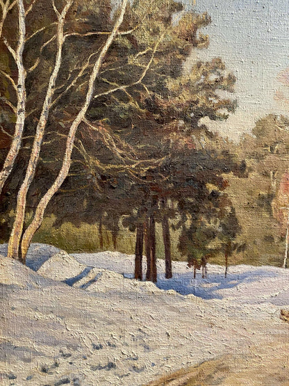 Winter march oil painting by Litvinov Arkady Petrovich, snowy forest scene