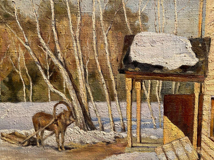 Oil painting Winter march by Litvinov Arkady Petrovich: rustic table with snow pile