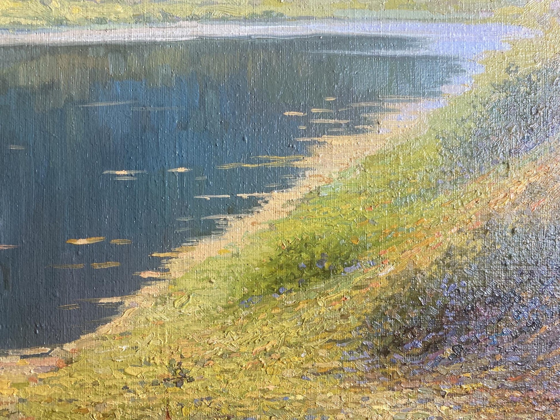 Oil painting Autumn by Valentin Stepanovich Tereshenko: serene lakeshore