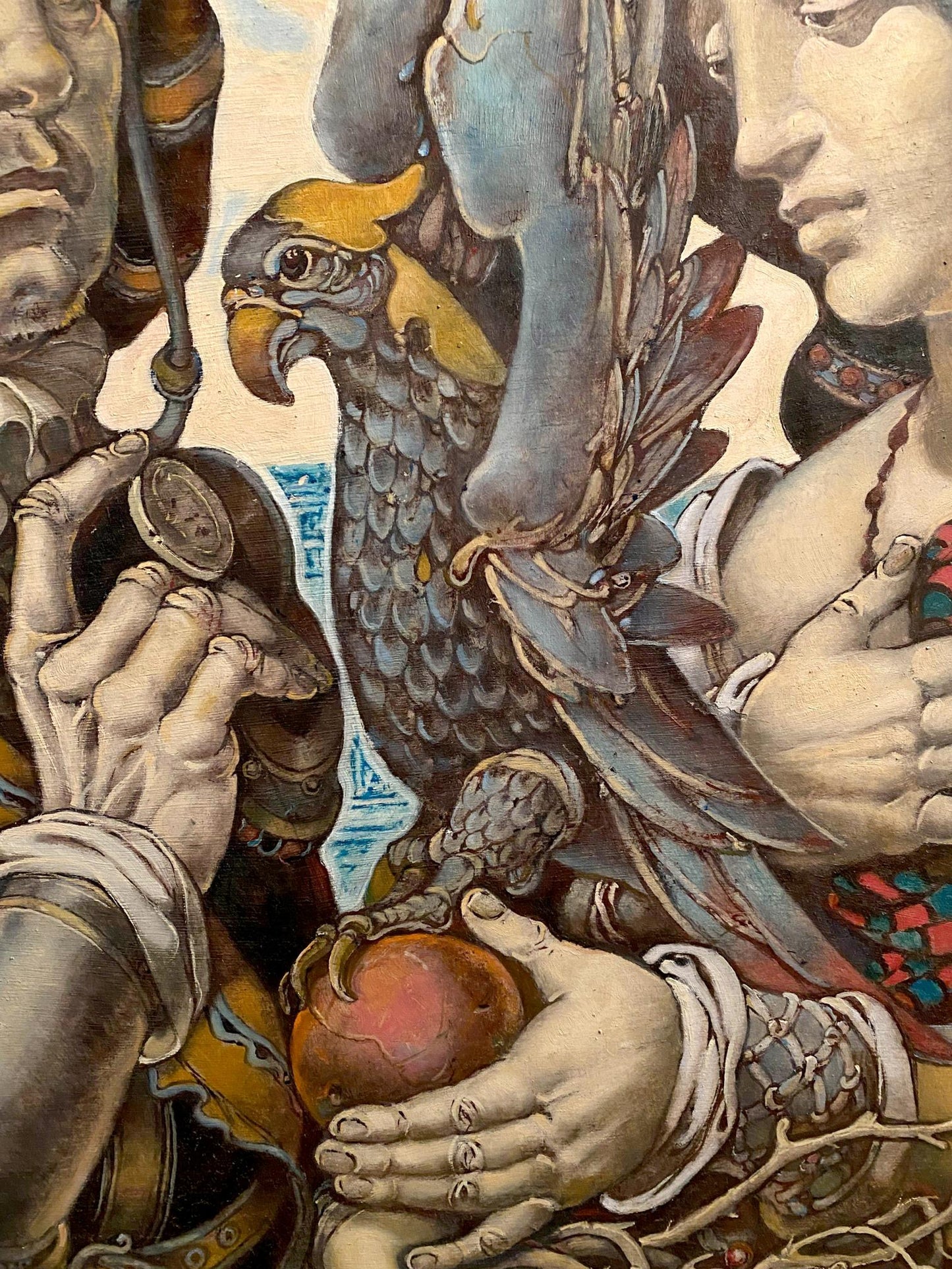 Stylized yellow-headed parrot oil painting by Oleg Litvinov