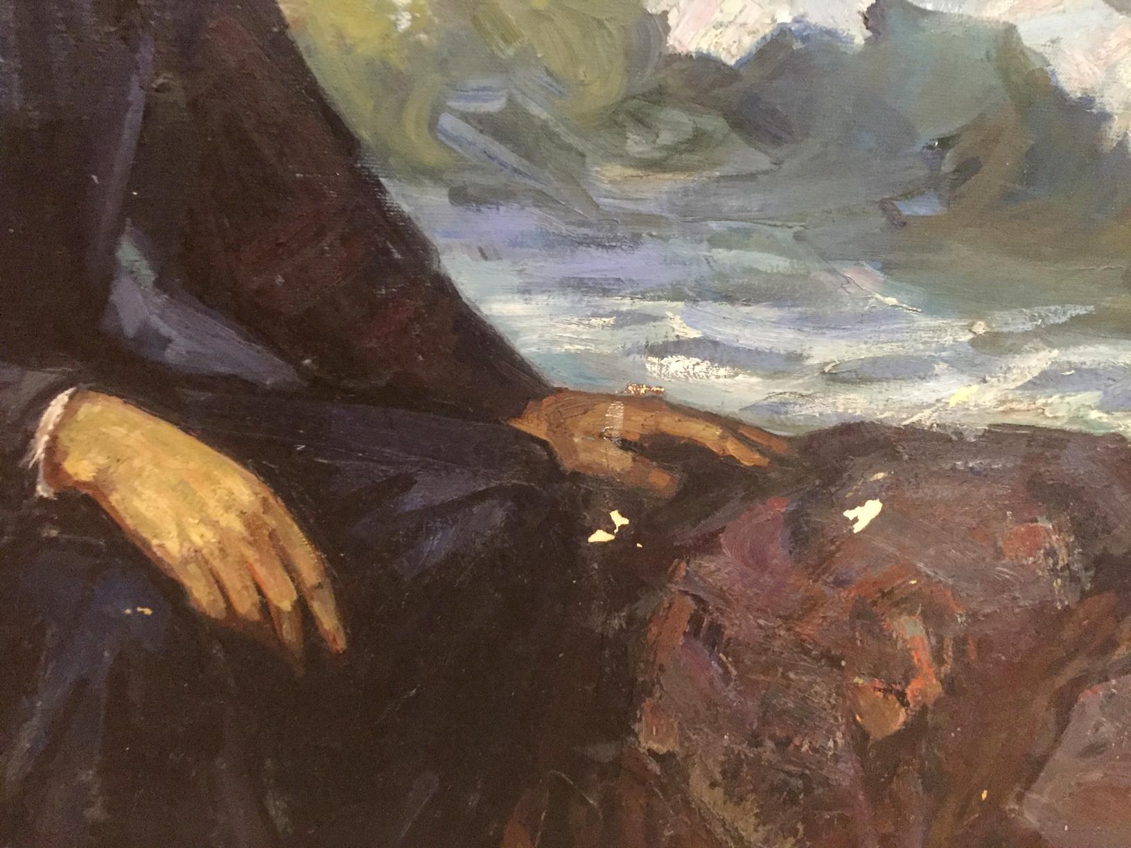 Textured impressionistic oil painting of Alexander Sergeevich Pushkin in dark clothing