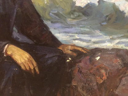 Textured impressionistic oil painting of Alexander Sergeevich Pushkin in dark clothing