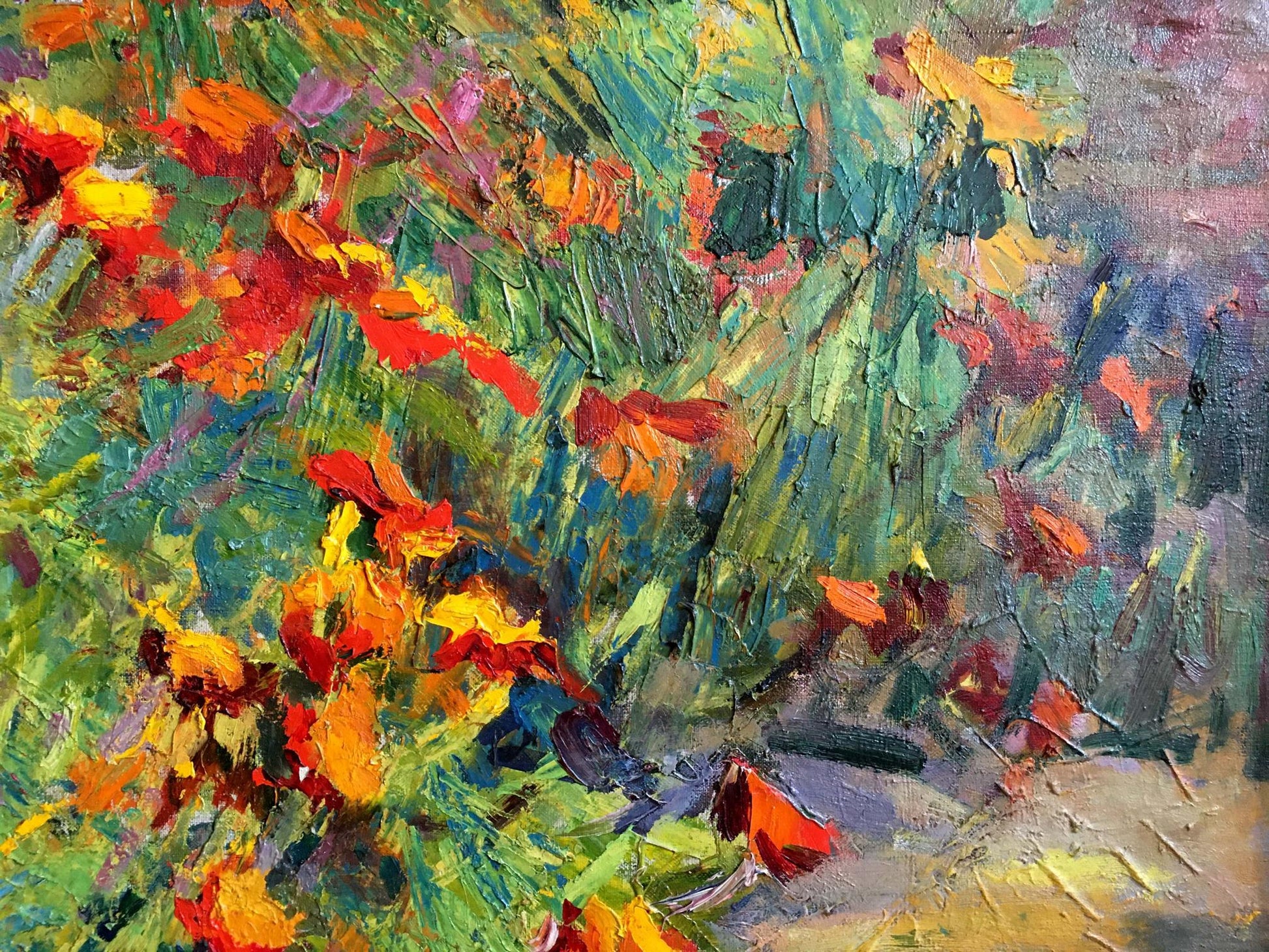 Oil painting of vibrant orange red poppies by Sokolova Zinaida Ivanovna