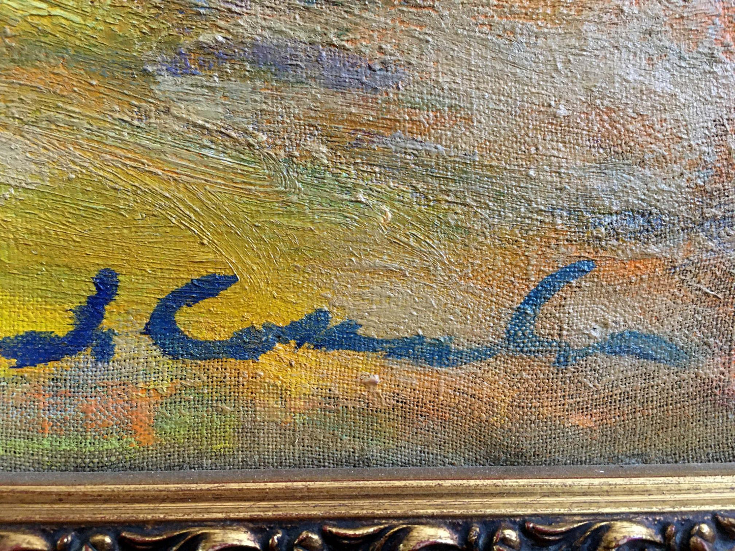 Blue signature by Sokolova Zinaida Ivanovna on textured canvas back of oil painting Flowers grow