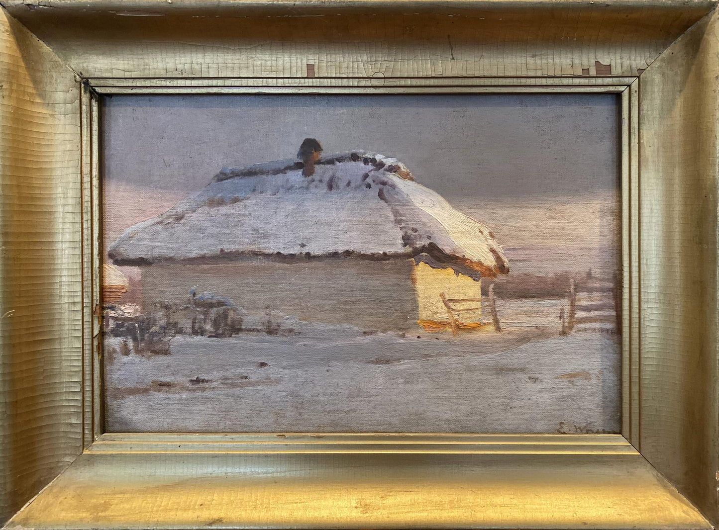 Oil painting By the Evening by Eugeniusz Wrzeszcz in gold frame